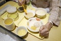 Elderly patient with hospitalization eating food