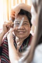 Elderly patient woman having eye care treatment on Age-related eye diseases, AMD, Diabetic retinopathy, Glaucoma, low vision Royalty Free Stock Photo