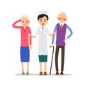 Elderly patients. Nurse stands and supports the hands of sick elderly people. Grandmother holds a sick head with her Royalty Free Stock Photo