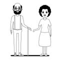 Elderly people avatar cartoon character in black and white