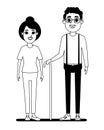 Elderly people avatar cartoon character in black and white