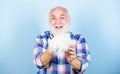 Elderly people. Bearded grandfather grey hair. Hair loss. Man losing hair. Artificial hair. Health care concept. Male Royalty Free Stock Photo