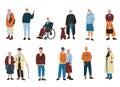 Elderly people. Cartoon old retired man woman, modern mature persons wearing trendy fashion clothes, active senior Royalty Free Stock Photo