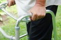 Elderly people catch walkers Help walk due to an inflamed knee.