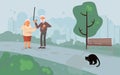 Elderly people characters scared black cat Royalty Free Stock Photo