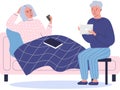 Elderly people are chatting with smartphone and tablet. Old couple with technologies at home