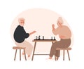 Elderly people couple playing chess, hobby, game