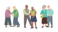 Elderly people couples. Different ethnic and nationality. Asian, African American and European men and women. Vector illustrations