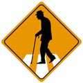 Elderly people crossing traffic sign. Yellow diamond shaped warning road sign with old people pictogram inside. Vector Royalty Free Stock Photo