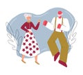 Elderly people dancing merrily sketch cartoon vector illustration isolated.