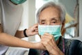 Elderly people have illness,fever and cough,infectious symptoms of flu,cold,pandemic of Covid-19,female caregiver wearing