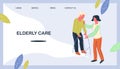 Elderly people Health Care website banner template flat vector illustration. Royalty Free Stock Photo