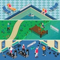 Elderly People Isometric Banners