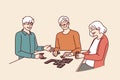 Elderly people play dominoes undergoing rehab at nursing home with former colleagues Royalty Free Stock Photo