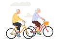 Elderly people riding bicycles. Seniors outdoor activity