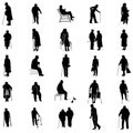 Elderly people silhouette set