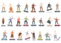 Elderly people on skateboard icons set cartoon . Park senior Royalty Free Stock Photo