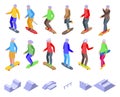 Elderly people on skateboard icons set isometric vector. Park senior Royalty Free Stock Photo