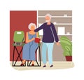 Elderly people spend time together. Adult man and woman with books. Couple in home or public library, room interior with Royalty Free Stock Photo