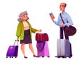 Elderly people with suitcase travel