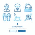 Elderly people thin line icons set