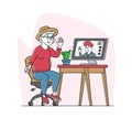 Elderly People Video Communication. Senior Lady with White Hair Sitting on Chair Communicate in Internet via Computer Royalty Free Stock Photo