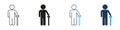 Elderly Person With Cane Line And Solid Icon Set. Senior Mobility And Support Symbol Collection. Aging, Accessibility Royalty Free Stock Photo