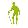 Elderly person isolated green figure with cane