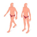 Elderly person, naked body. Isometric vector illustration of a standing person.