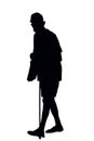 Elderly person with stick support in black backgroundin white