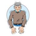 Elderly person with trembling symptoms of Parkinson`s, cold or fear, Caucasian Royalty Free Stock Photo