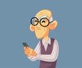 Upset Senior Man Holding a Smartphone Vector Cartoon