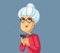 Upset Senior Woman Holding a Smartphone Vector Cartoon
