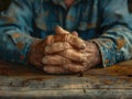 Elderly Persons Hands Resting on Table Royalty Free Stock Photo