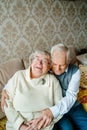 Elderly senior romantic love couple. Old retired man woman together. Aged husband wife in cozy home sweater.Elder Royalty Free Stock Photo