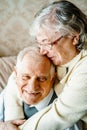 Elderly senior romantic love couple. Old retired man woman together. Aged husband wife in cozy home sweater.Elder Royalty Free Stock Photo