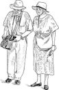 Elderly spouses on a stroll