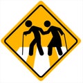 Elderly symbol. old people icon traffic sign. warning sign on yellow background Royalty Free Stock Photo