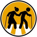 Elderly symbol. old people icon traffic sign. warning sign on yellow background Royalty Free Stock Photo