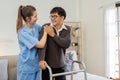 elderly touch hand on back of hand caregiver or nurses to express thankful Royalty Free Stock Photo