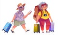 Elderly tourist character travel with luggage
