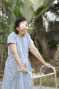 Elderly use eye shield covering after cataract surgery Royalty Free Stock Photo