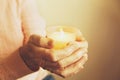 Close up of mature womans hands. Health care giving, nursing home. Parental love of grandmother. Old age related diseases. Royalty Free Stock Photo