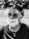 A Woman Wears a Mask with the Words I Can`t Breathe at a Protest in Support of Black Lives Matter