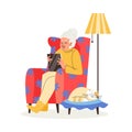 Elderly woman adapting to new technologies, flat vector illustration isolated.