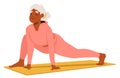 Elderly Woman Blissfully Practices Yoga, Stretching Legs On Her Mat With A Serene Smile. Character Embodying Tranquility