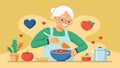 An elderly woman carefully measures out ingredients for a lowsodium soup emphasizing the role of a hearthealthy diet in