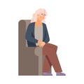 Elderly woman feeling tired and weary, flat vector illustration isolated.