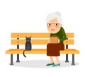 Elderly woman and cat sitting on park bench Royalty Free Stock Photo