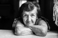 Elderly woman in contrast of black and white. Royalty Free Stock Photo